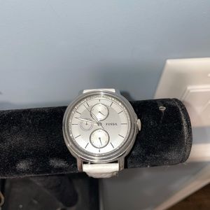 Silver faced fossil watch